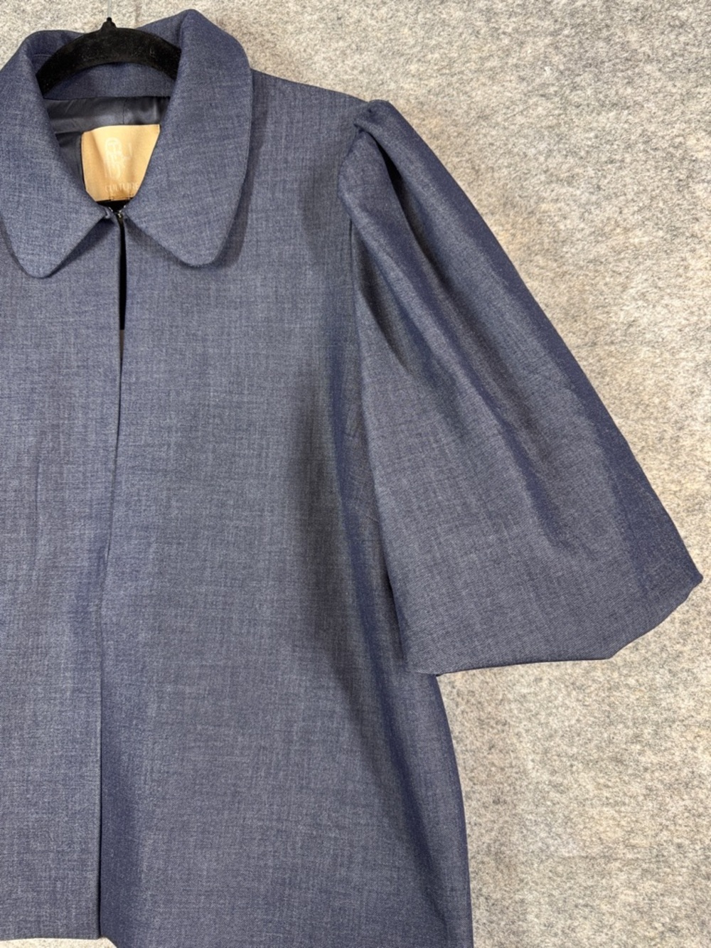 Culture Navy Short Swing Jacket Puff Sleeves XL Boho Minimalist Chic Career - Picture 3 of 14